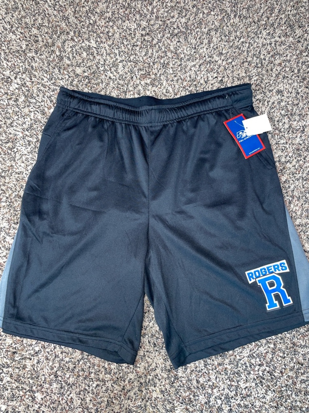 Athletic Black Men's Performance Shorts with Blue Logo Size L | NWT
